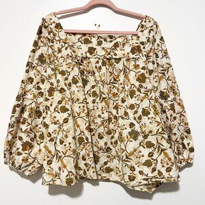 ANA Womens Cotton Peasant Blouse 2X Balloon Sleeve Square Neck Boho Milkmaid